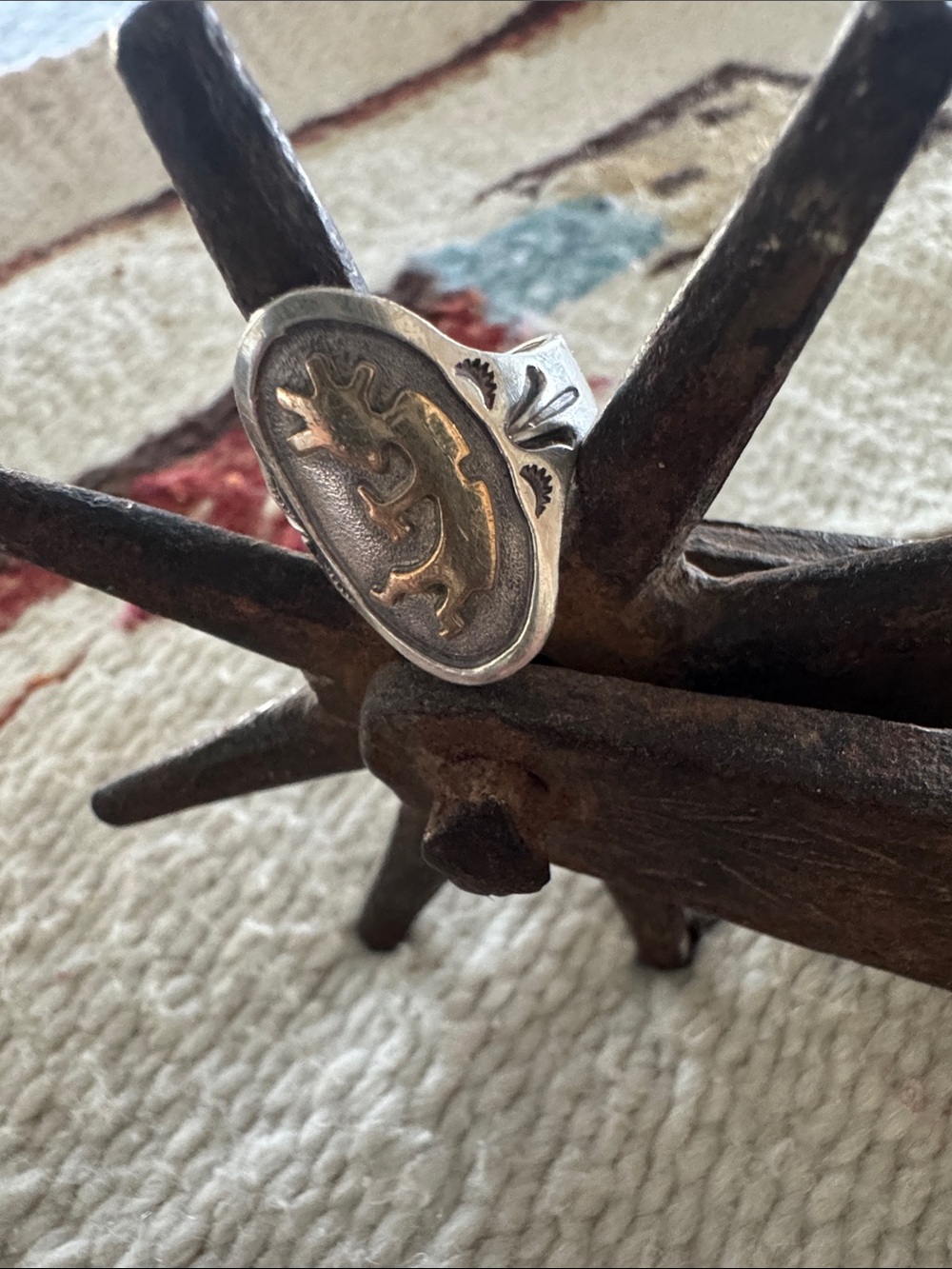 Mike Smith Sterling Silver with Gold Filled Kokopelli Overlay Ring